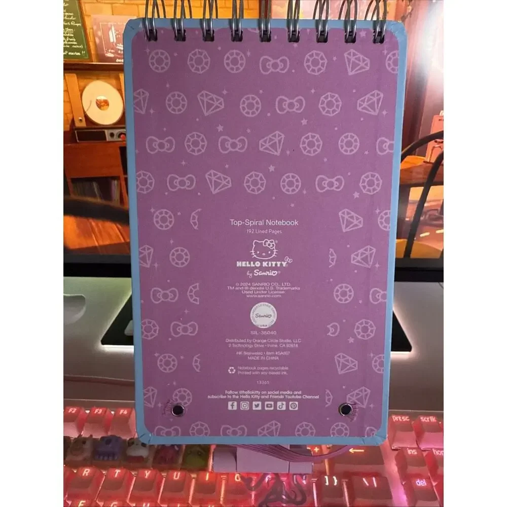 Hello Kitty Spiral Notebook HK Bejeweled Metallic Top Blue Elastic 2024 Sanrio
